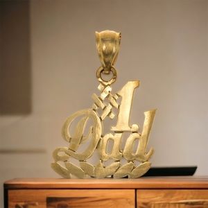 14k Yellow Gold Number One Dad Pendant Necklace – Father’s Day, Birthday Gift